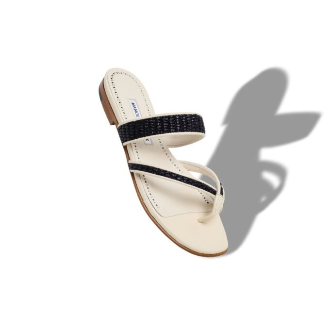 SUSARA Cream Raffia Flat Sandals