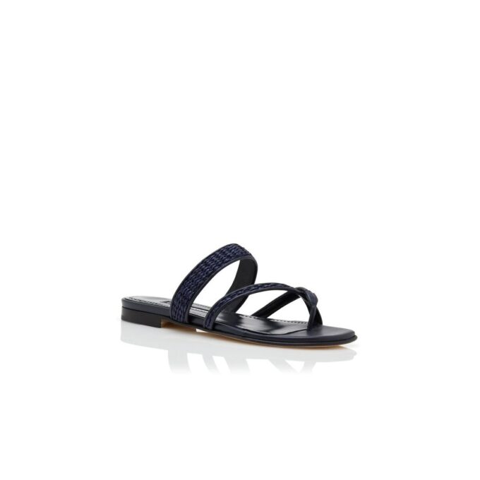 SUSARA Navy Blue Raffia Flat Sandals