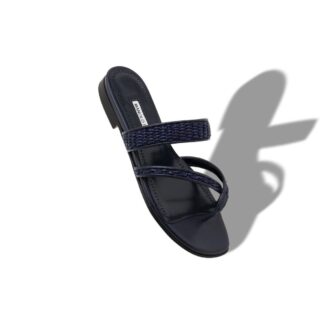 SUSARA Navy Blue Raffia Flat Sandals