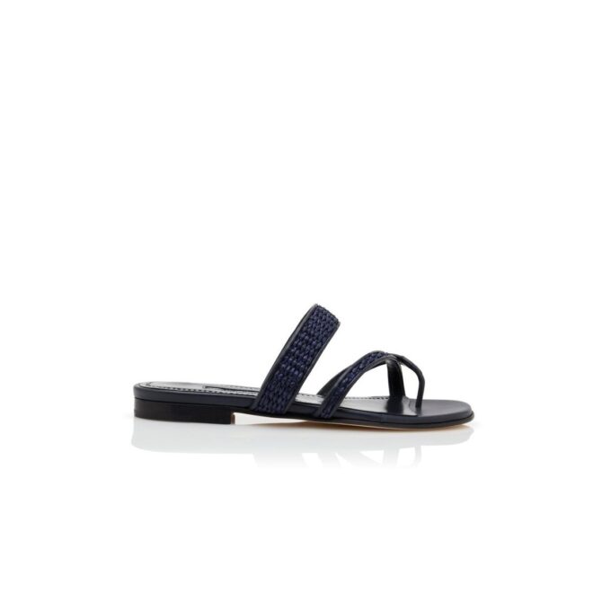 SUSARA Navy Blue Raffia Flat Sandals