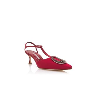 TAKAL Red Grosgrain Jewel Embellished T-Bar Pumps