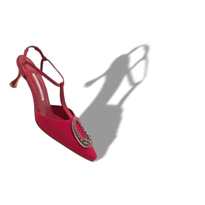 TAKAL Red Grosgrain Jewel Embellished T-Bar Pumps