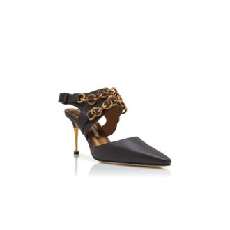 TANABE Dark Brown Calf Leather Ankle Strap Pumps