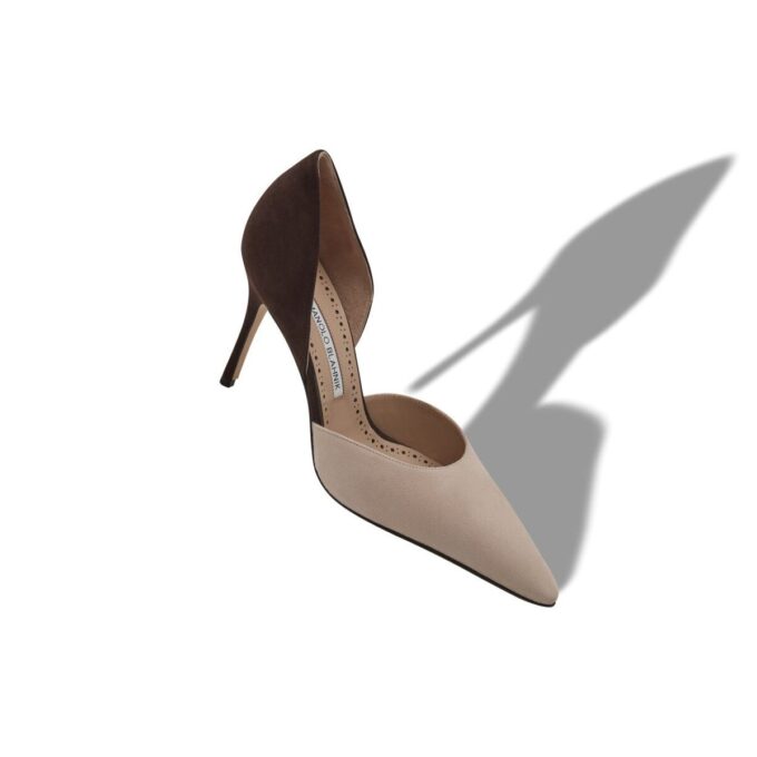 TAYLERBINU Light Beige and Brown Suede D’Orsay Pumps