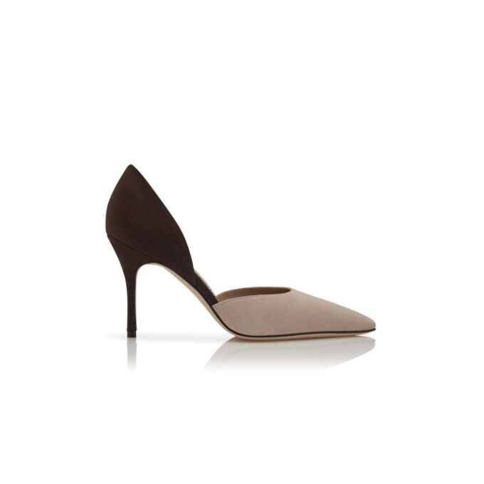 TAYLERBINU Light Beige and Brown Suede D’Orsay Pumps
