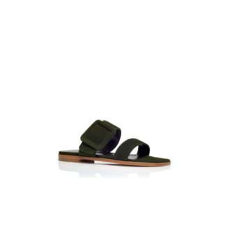 TITUBAFLAT Dark Green Suede Flat Sandals