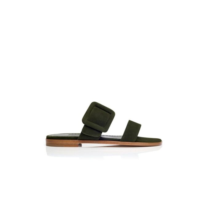 TITUBAFLAT Dark Green Suede Flat Sandals