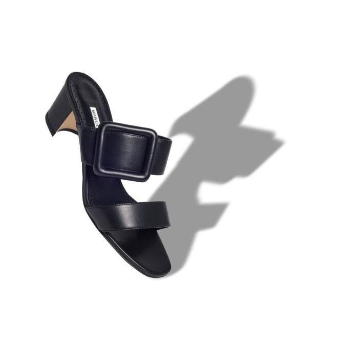 TITUBANEW Black Nappa Leather Open Toe Mules