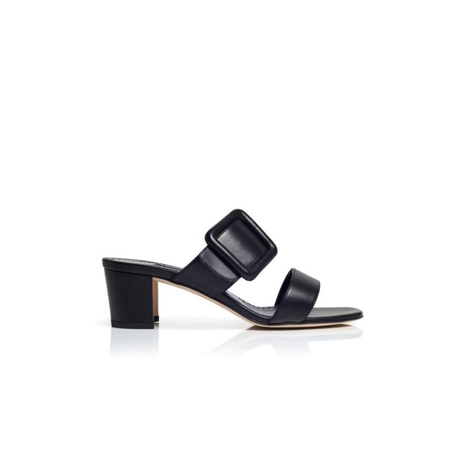 TITUBANEW Black Nappa Leather Open Toe Mules