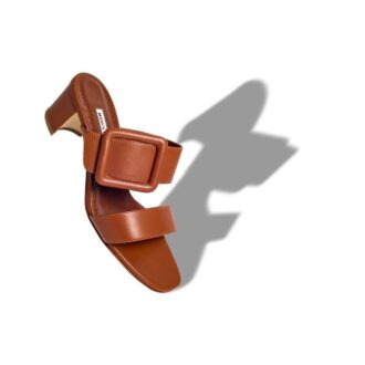 TITUBANEW Brown Nappa Leather Open Toe Mules