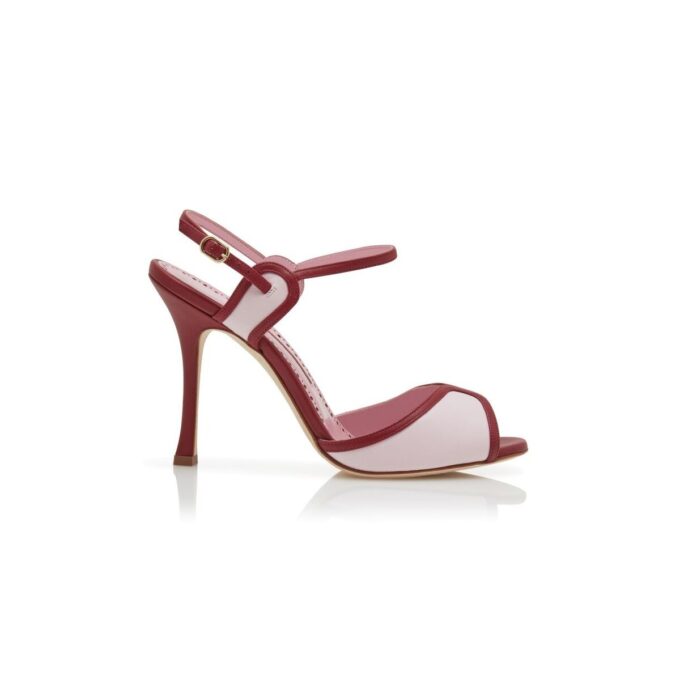 TODDA Red and Pink Nappa Leather Ankle Strap Sandals