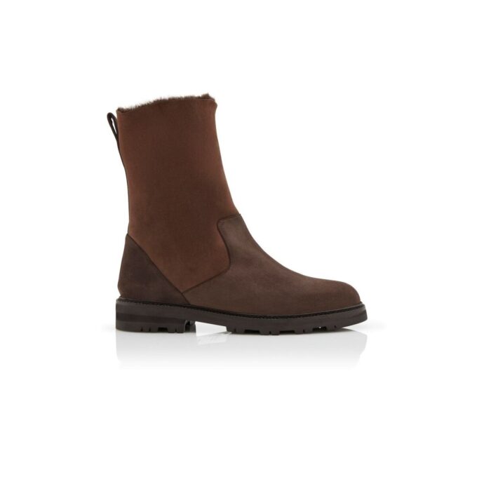 TOMOSO Dark Brown Suede Mid Calf Boots