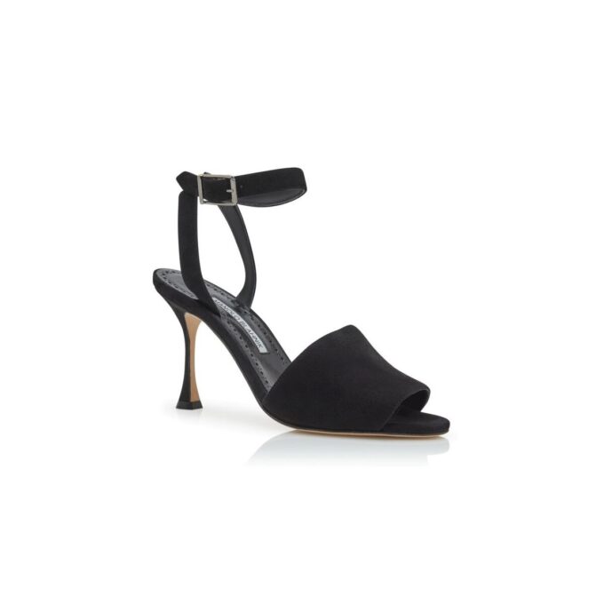 TRIANANU Black Suede Ankle Strap Sandals