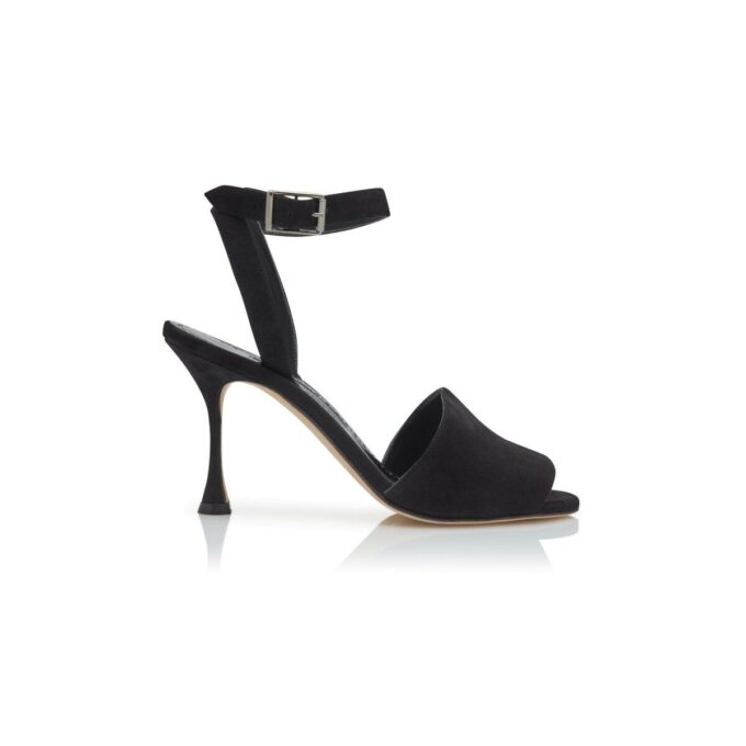 TRIANANU Black Suede Ankle Strap Sandals