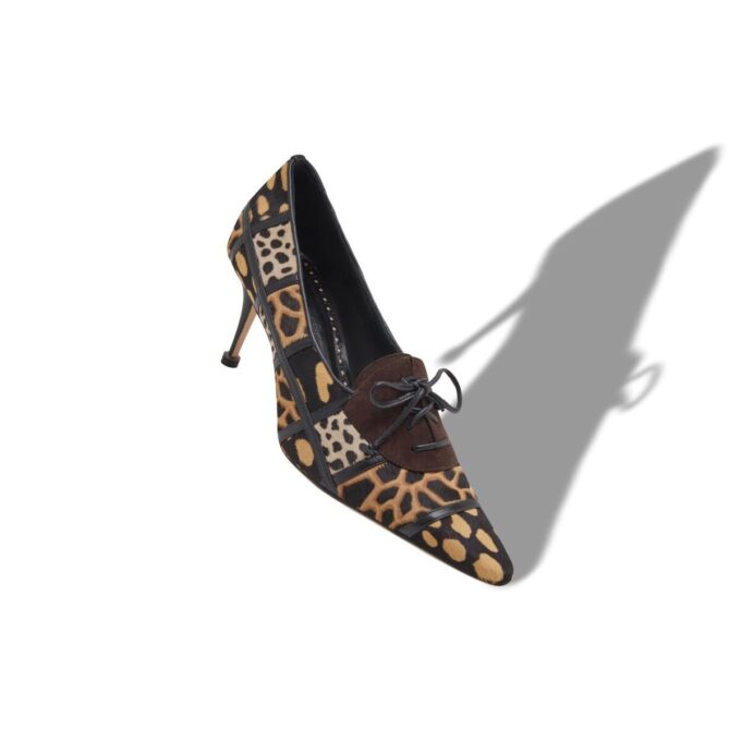 TROFEA Animal Print Calf Hair Lace-Up Pumps