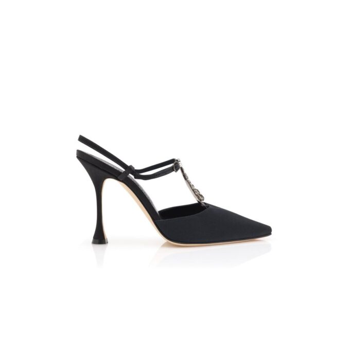 TRUTA Black Grosgrain Jewel Embellished T-Bar Pumps