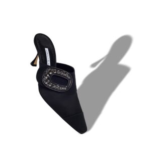 TULA Black Satin Jewel Embellished Buckle Mules