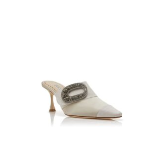TULA Light Beige Satin Jewel Embellished Buckle Mules
