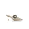 TULA Light Beige Satin Jewel Embellished Buckle Mules