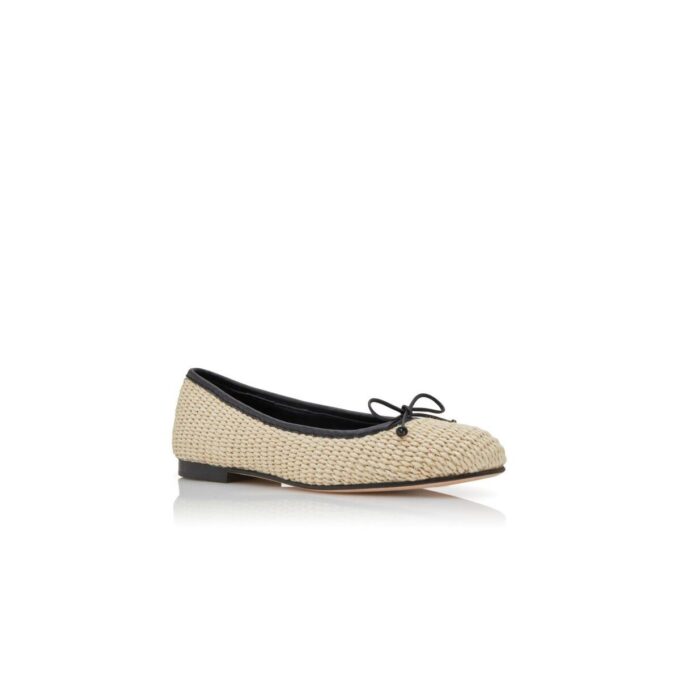 VERALLI Light Beige and Black Rafia Ballerina Flats