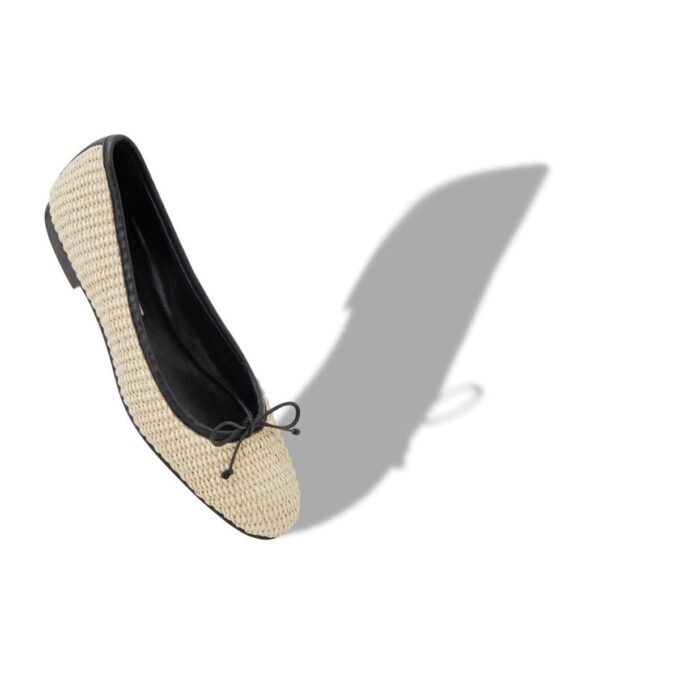 VERALLI Light Beige and Black Rafia Ballerina Flats