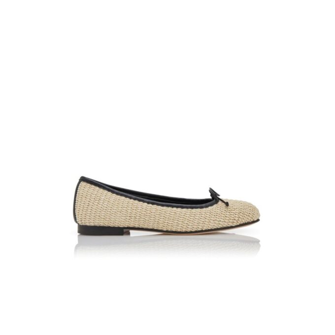 VERALLI Light Beige and Black Rafia Ballerina Flats