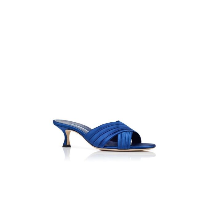 VIERAMUL Blue Satin Pleated Detail Mules
