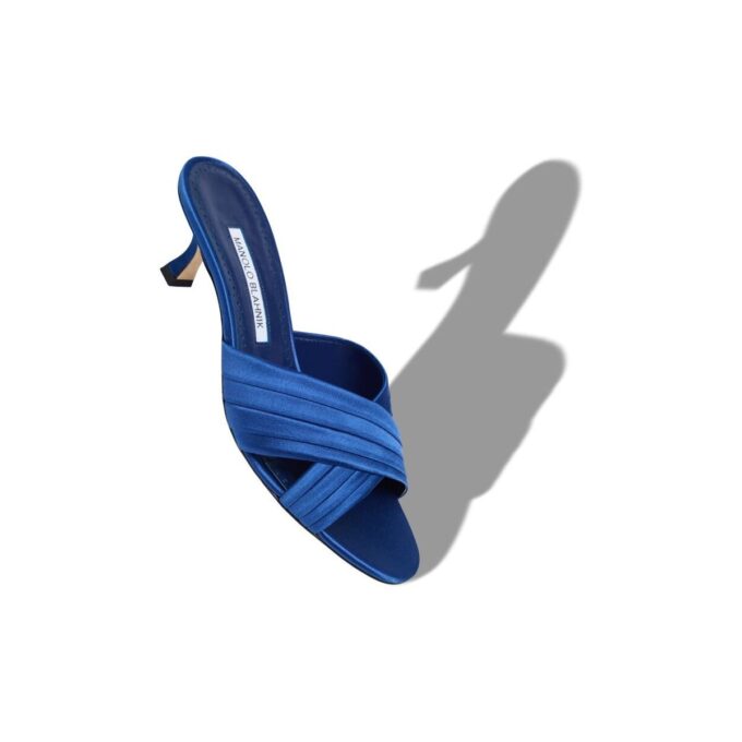 VIERAMUL Blue Satin Pleated Detail Mules