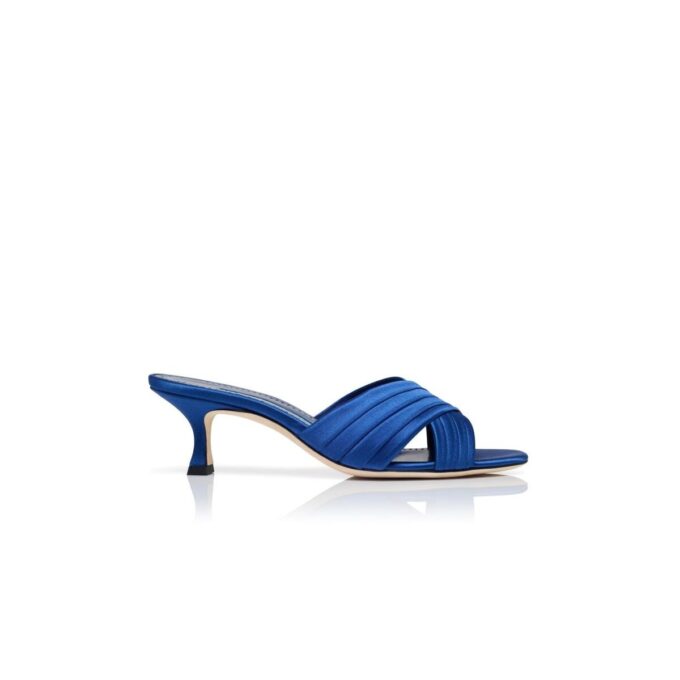 VIERAMUL Blue Satin Pleated Detail Mules