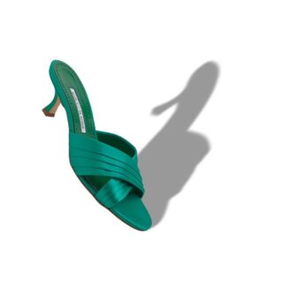 VIERAMUL Green Satin Pleated Detail Mules