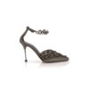 YAKE Graphite Nappa Leather Jewel Embellished Ankle Strap Pumps