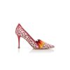 YQUEM Red and White Linen Polka Dot Pumps